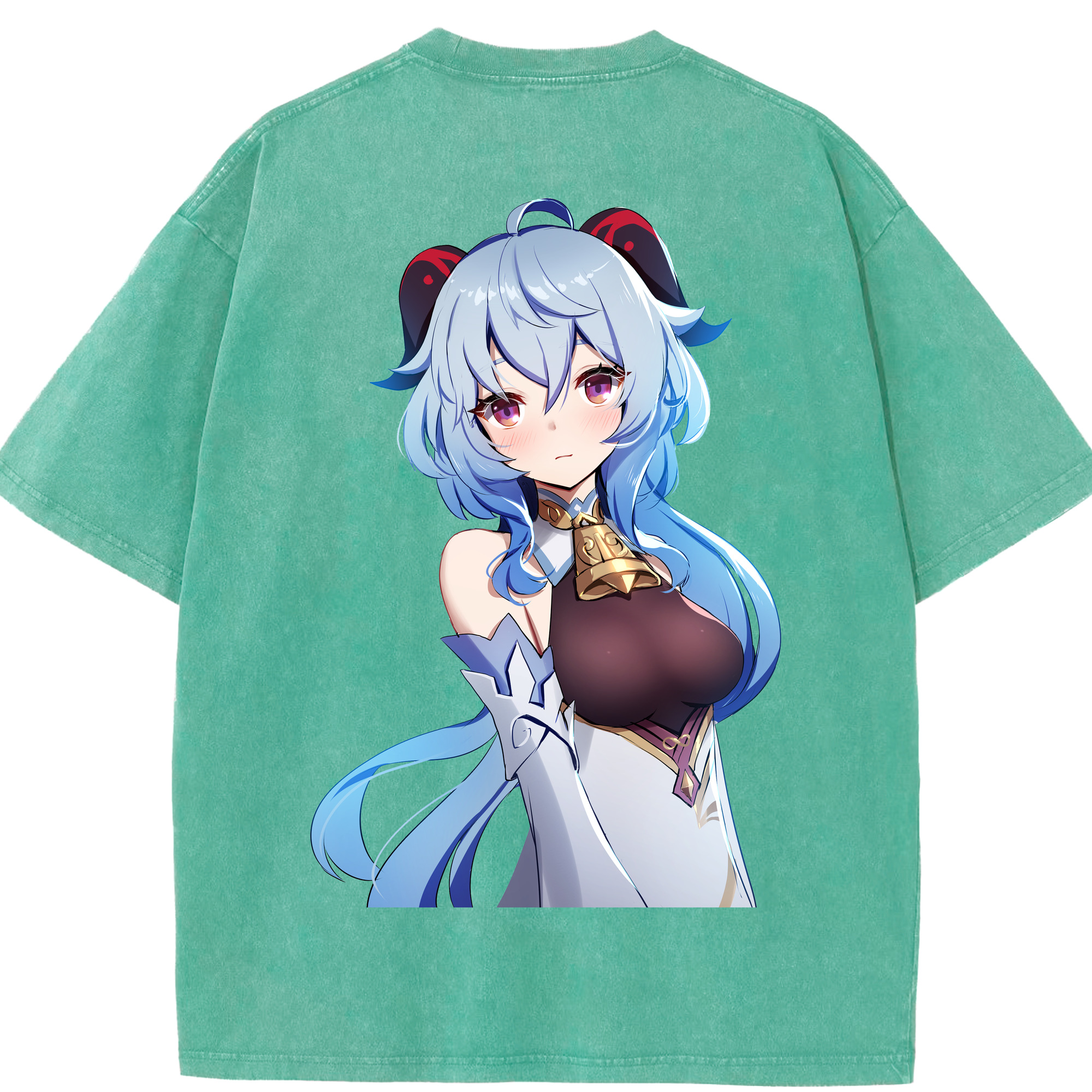 げんし神 甘雨 かんう genshin Ganyu 綿100% ヴィンテージ風 半袖Tシャツ（背面プリント）
